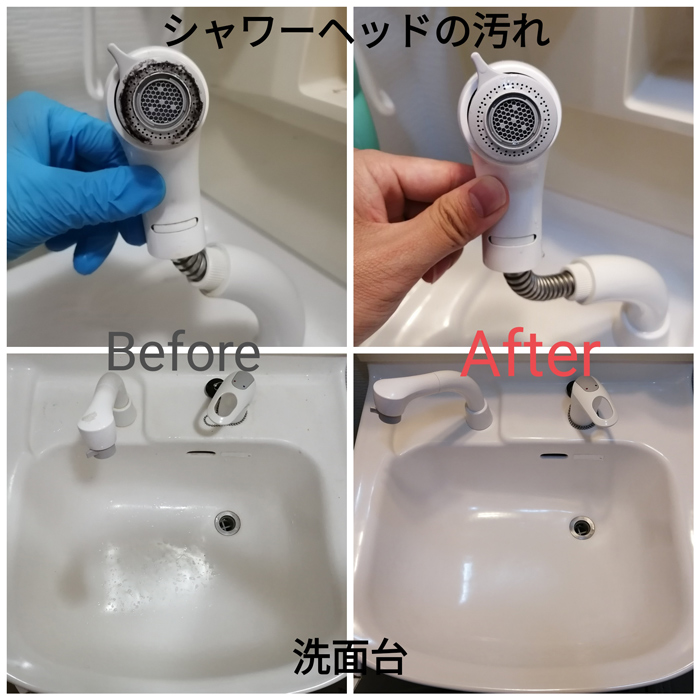 洗面所 シャワーヘッドクリーニング例
